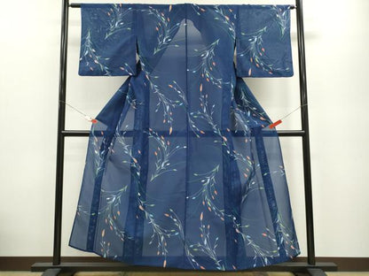 平和屋着物＊夏物 小紋 絽 草木文 洗える着物 CABB9631ze