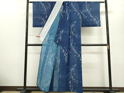 平和屋着物＊夏物 小紋 絽 草木文 洗える着物 CABB9631ze