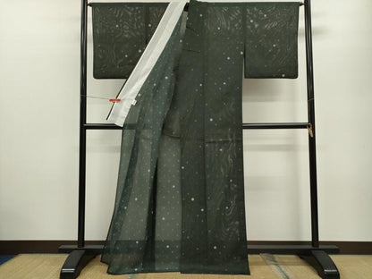 平和屋着物＊夏物 小紋 絽 鞠文 黒地 洗える着物 CABB9632ze