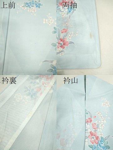 平和屋着物＊夏物 小紋 絽 枝花文 洗える着物 CABB9636ze