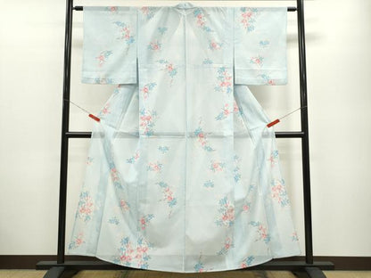 平和屋着物＊夏物 小紋 絽 枝花文 洗える着物 CABB9636ze