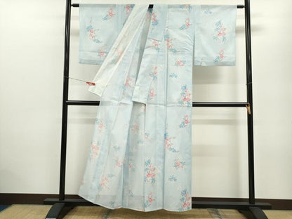平和屋着物＊夏物 小紋 絽 枝花文 洗える着物 CABB9636ze
