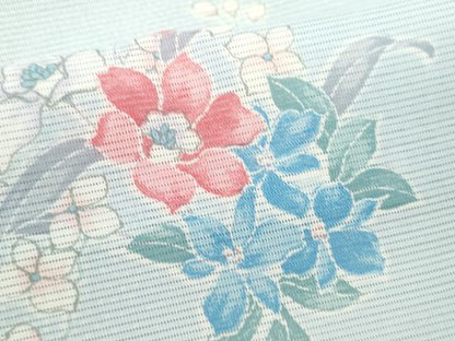 平和屋着物＊夏物 小紋 絽 枝花文 洗える着物 CABB9636ze