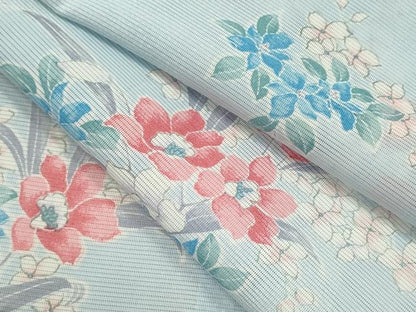 平和屋着物＊夏物 小紋 絽 枝花文 洗える着物 CABB9636ze