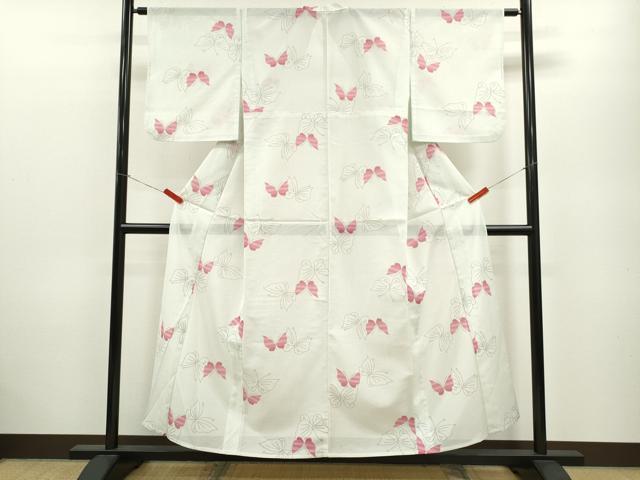 平和屋着物＊夏物 小紋 絽 舞蝶文 洗える着物 CABB9637ze
