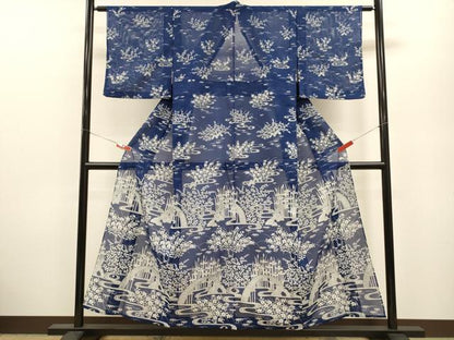 平和屋着物＊夏物 訪問着 絽 流水渡橋草花文 洗える着物 CABB9640ze