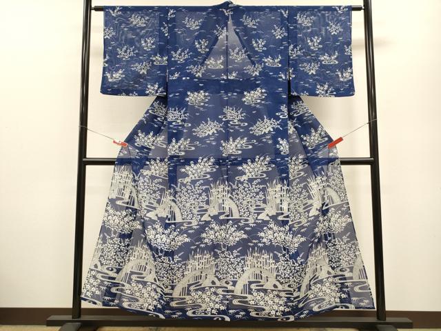 平和屋着物＊夏物 訪問着 絽 流水渡橋草花文 洗える着物 CABB9640ze