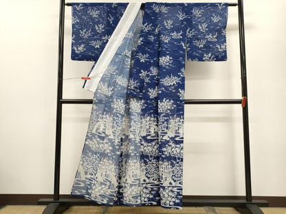 平和屋着物＊夏物 訪問着 絽 流水渡橋草花文 洗える着物 CABB9640ze