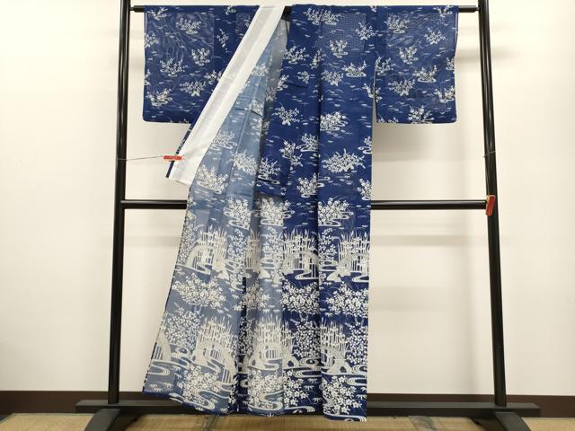 平和屋着物＊夏物 訪問着 絽 流水渡橋草花文 洗える着物 CABB9640ze