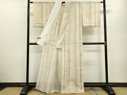 平和屋着物＊夏物 小紋 絽 縞 舞蝶文 洗える着物 CABB9641ze