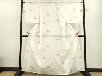 平和屋着物＊夏物 小紋 絽 舞蝶花文 洗える着物 CABB9644ze