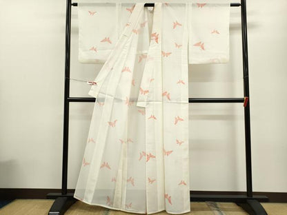 平和屋着物＊夏物 小紋 絽 舞蝶花文 洗える着物 CABB9644ze