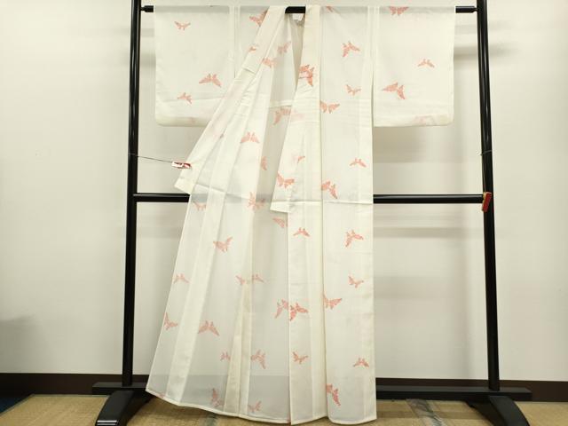 平和屋着物＊夏物 小紋 絽 舞蝶花文 洗える着物 CABB9644ze