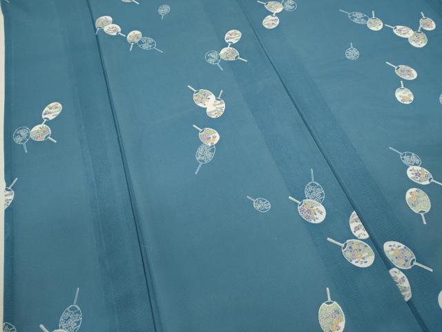 平和屋着物＊夏物 小紋 絽 うちわ草花文 洗える着物 CABB9647ze