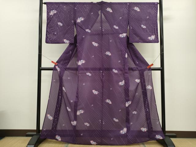 平和屋着物＊夏物 小紋 絽 地紙更紗花唐草文 洗える着物 CABB9649ze