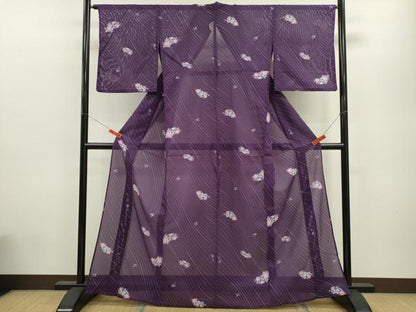 平和屋着物＊夏物 小紋 絽 地紙更紗花唐草文 洗える着物 CABB9649ze