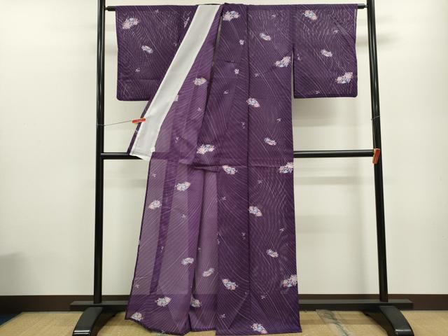 平和屋着物＊夏物 小紋 絽 地紙更紗花唐草文 洗える着物 CABB9649ze