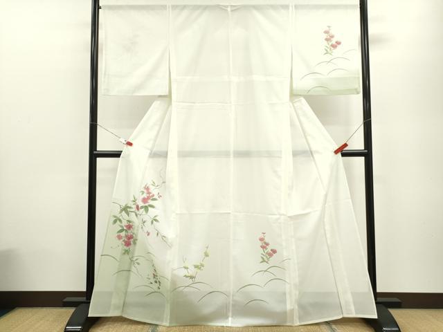 平和屋着物＊夏物 訪問着 絽 手描き 枝花文 暈し染め 洗える着物 CABB9653ze
