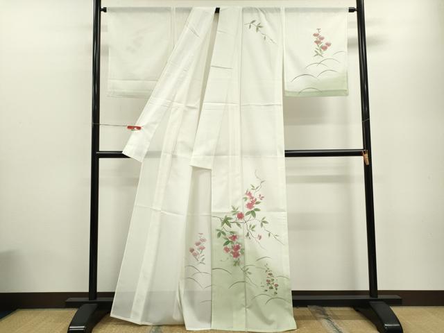 平和屋着物＊夏物 訪問着 絽 手描き 枝花文 暈し染め 洗える着物 CABB9653ze