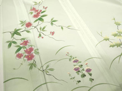 平和屋着物＊夏物 訪問着 絽 手描き 枝花文 暈し染め 洗える着物 CABB9653ze