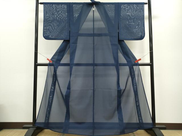 平和屋着物＊夏物 色無地 絽 濃藍色 洗える着物 CABB9654ze