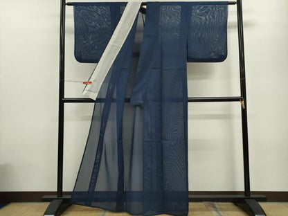 平和屋着物＊夏物 色無地 絽 濃藍色 洗える着物 CABB9654ze