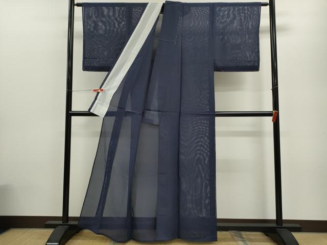 平和屋着物＊夏物 色無地 絽 紺藍色 洗える着物 未使用 CABB9658ze