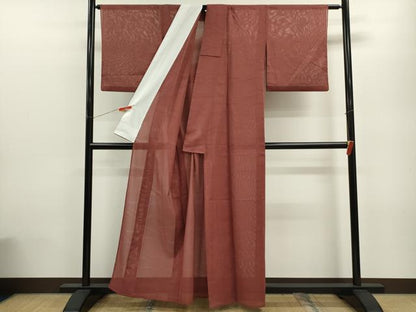平和屋着物＊夏物 色無地 芝草紋紗 紅樺色 洗える着物 CABB9659ze