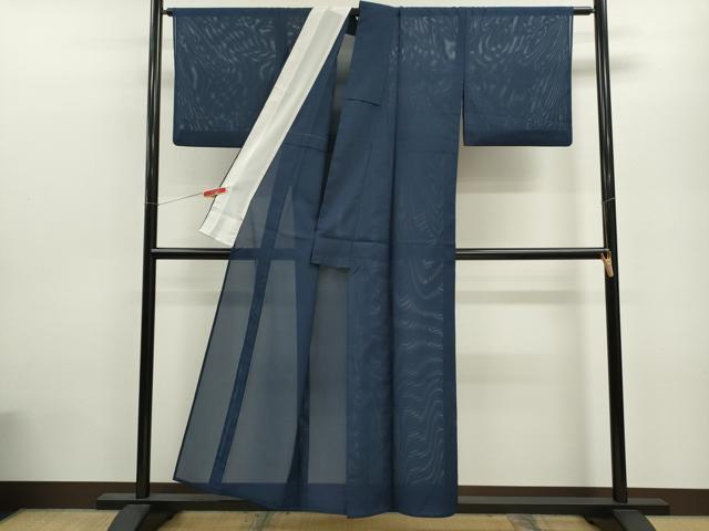 平和屋着物＊夏物　色無地　絽　留紺色　洗える着物　CABB9660ze