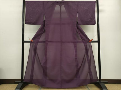 平和屋着物＊夏物 色無地 絽 葡萄色 洗える着物 CABB9661ze