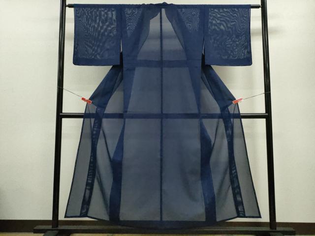 平和屋着物＊夏物 色無地 絽 濃藍色 洗える着物 未使用 CABB9664ze