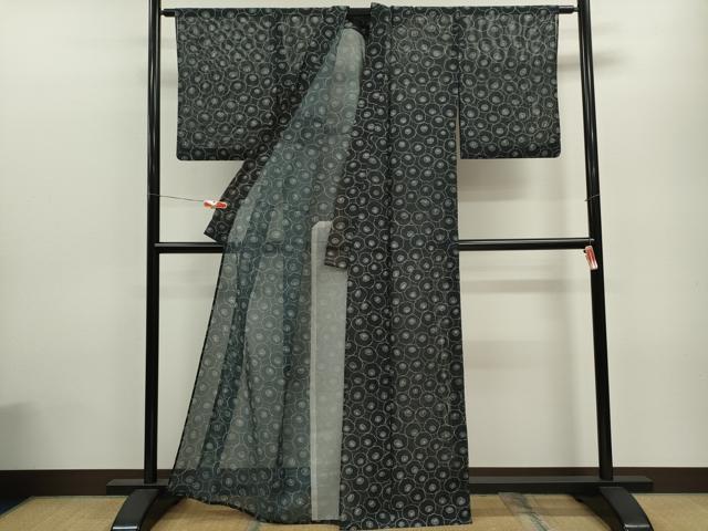 平和屋着物＊夏物 小紋 絽 花尽くし 黒地 洗える着物 CABB9667ze
