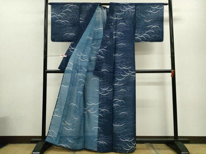 平和屋着物＊夏物 小紋 絽 芝草文 洗える着物 未使用 CABB9668ze
