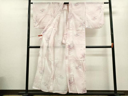 平和屋着物＊夏物 小紋 絽 草花文 暈し染め 洗える着物 CABB9669ze