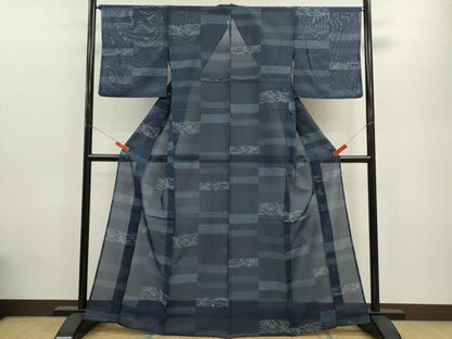 平和屋着物＊夏物 小紋 絽 横段吉祥草花文 洗える着物 CABB9670ze