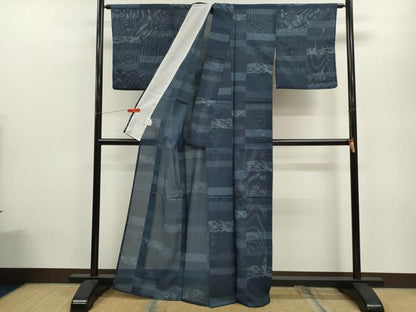 平和屋着物＊夏物 小紋 絽 横段吉祥草花文 洗える着物 CABB9670ze