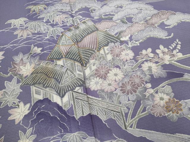 平和屋着物＊夏物　訪問着　絽　松竹梅風景文　金彩　洗える着物　CABB9671ze 平和屋着物＊夏物 訪問着 絽 松竹梅風景文 金彩 洗える着物 CABB9671ze