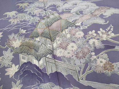 平和屋着物＊夏物 訪問着 絽 松竹梅風景文 金彩 洗える着物 CABB9671ze