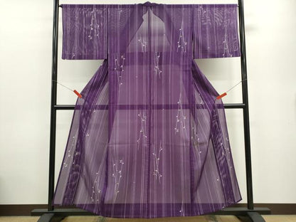 平和屋着物＊夏物 小紋 絽 縞 枝葉文 洗える着物 CABB9674ze
