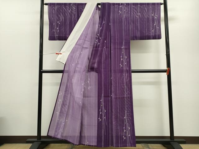 平和屋着物＊夏物 小紋 絽 縞 枝葉文 洗える着物 CABB9674ze