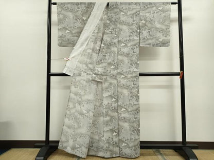 平和屋着物＊夏物 小紋 絽 舞蝶草花文 洗える着物 CABB9676ze