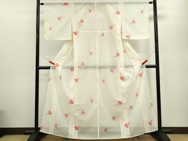 平和屋着物＊夏物 小紋 絽 舞扇文 洗える着物 未使用 CABB9677ze