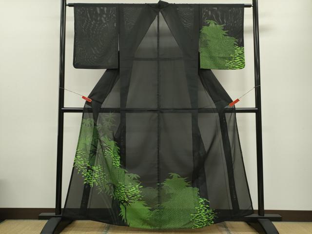 平和屋着物＊夏物　訪問着　絽　笹竹シルエット　黒地　洗える着物　CABB9681ze 平和屋着物＊夏物 訪問着 絽 笹竹シルエット 黒地 洗える着物 CABB9681ze