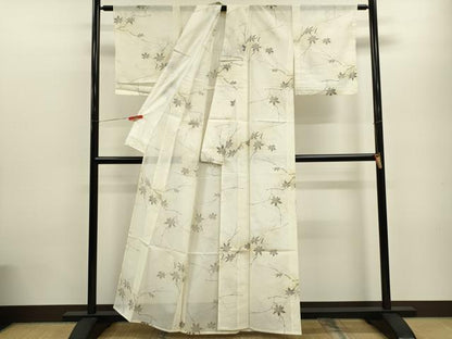 平和屋着物＊夏物 小紋 絽 枝楓松葉文 暈し染め 洗える着物 CABB9690ze