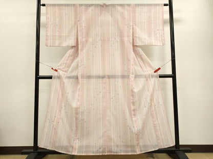 平和屋着物＊夏物 小紋 絽 縞 舞桜文 洗える着物 CABB9693ze