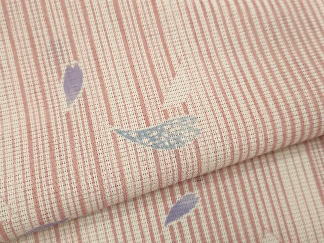 平和屋着物＊夏物 小紋 絽 縞 舞桜文 洗える着物 CABB9693ze