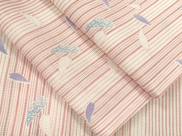 平和屋着物＊夏物 小紋 絽 縞 舞桜文 洗える着物 CABB9693ze