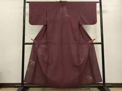 平和屋着物＊夏物 色無地 縦絽 笹文紗 紫鳶色 正絹 逸品 CABB9697ze