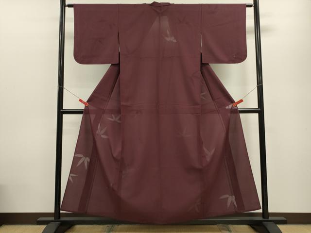 平和屋着物＊夏物 色無地 縦絽 笹文紗 紫鳶色 正絹 逸品 CABB9697ze