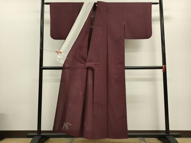 平和屋着物＊夏物 色無地 縦絽 笹文紗 紫鳶色 正絹 逸品 CABB9697ze